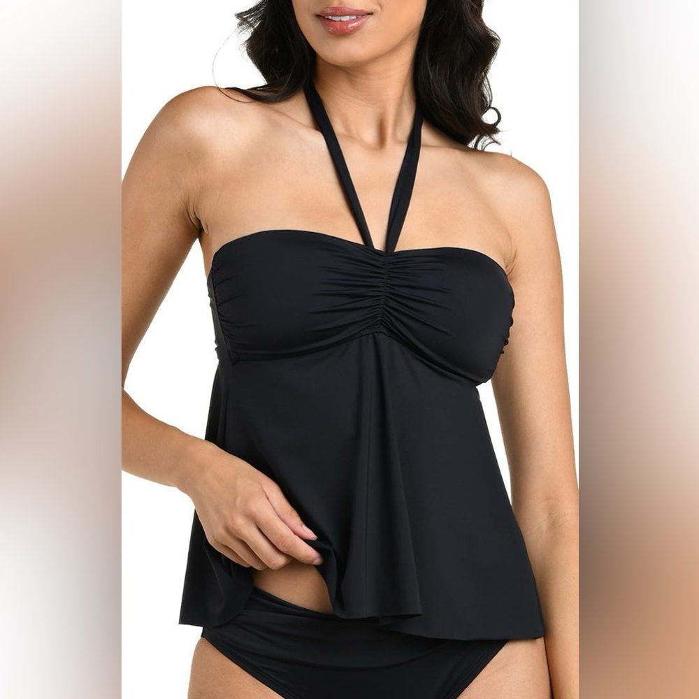 La Blanca Island Flyaway Tankini Top Black Size 14 NWT